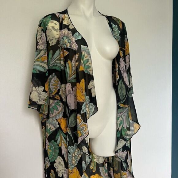 Lularoe floral black Waterfall sheer kimono coverup - Picture 8 of 8